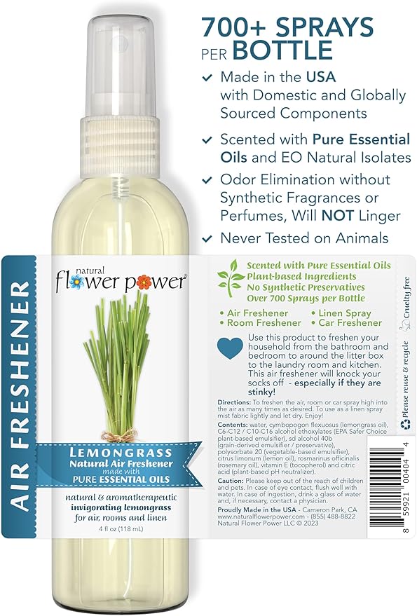 Air Freshener Spray - Odor Eliminator with Essential Oils for the Home, Car & Fabric - Cruelty Free & Vegan - 2 Pack with Lavender and Lemongrass - 2 x 4 oz