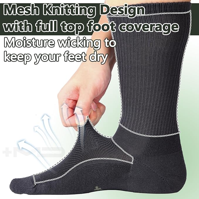 +MD Crew Socks for Men 6 Pairs, Viscose Bamboo Socks, Mens Dress Socks with Soft Cushioned, Smell Control, Black White