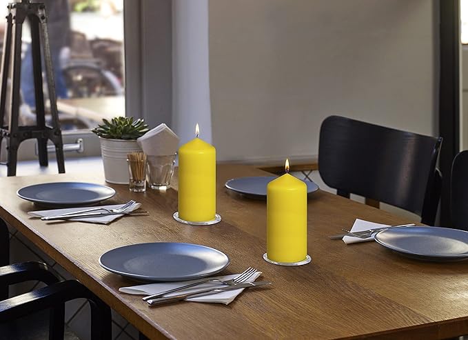 BOLSIUS 8 Yellow Pillar Candles - 2.75 x 5 Inches - Premium European Quality - Individually Wrapped - 43 Hours Burn Time - Dripless & Smokeless - Unscented Dinner, Wedding, Party, & Restaurant Candles