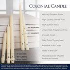Colonial Candle Unscented Taper Candle, Classic Collection, Mulberry, 10 In, Pack of 12 - Up to 8 Hours Burn