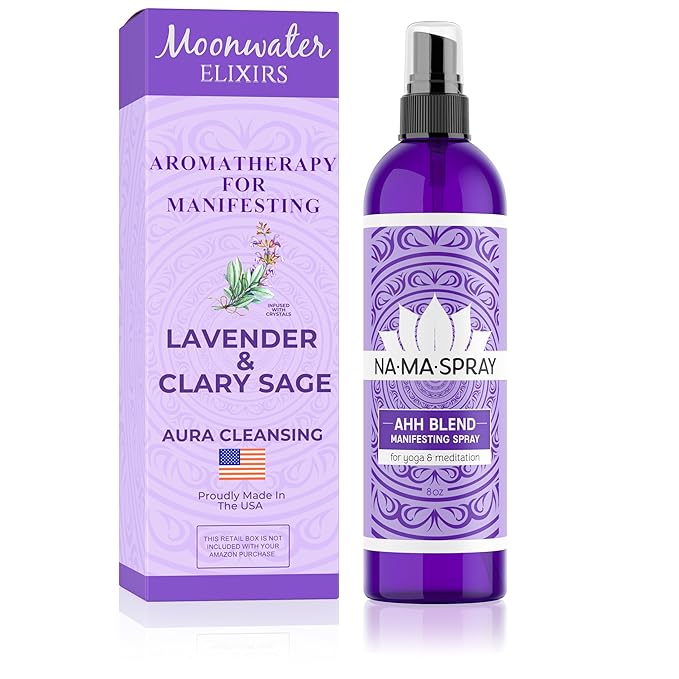 Lavender & Clary Sage Aromatherapy Spray - Pillow and Shower Aura Cleansing Mist for Energy Clearing, Manifestation, Meditation & Spiritual Protection - Relax, Balance and Positive Vibes. AHH 8oz