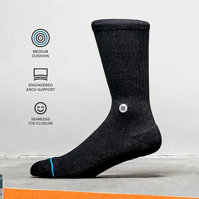 Stance Icon Classic Casual Crew Socks 3-Pack, Cotton Blend and Cushioning Arch Support