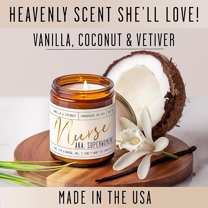 Nurse Gifts for Women - 'Nurse AKA. Superwomen' Soy Candle,w/Vanilla & Coconut I Nursing Gifts for Nurses Female I Nursing Student I Nurse Practitioner RN I Nurse Graduation Gift I 50Hr Burn, USA Made
