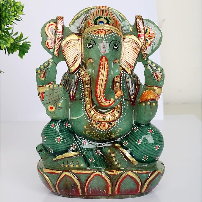 REAL-GEMS Green Jade Lord Ganesha Idol Sculpture Statue Hand Carved Decorative Healing Reiki Gemstone Figurines Crafts Approximately 5083 Ct.…