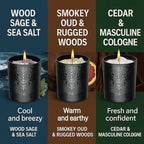 Luxury Black Scented Candles Gift Set for Men – 3x7oz Soy & Beeswax Crystal Candles with Wick Trimmer & Snuffer Lid, Aromatherapy Candles for Home Scented, Masculine Gift for Men & Women