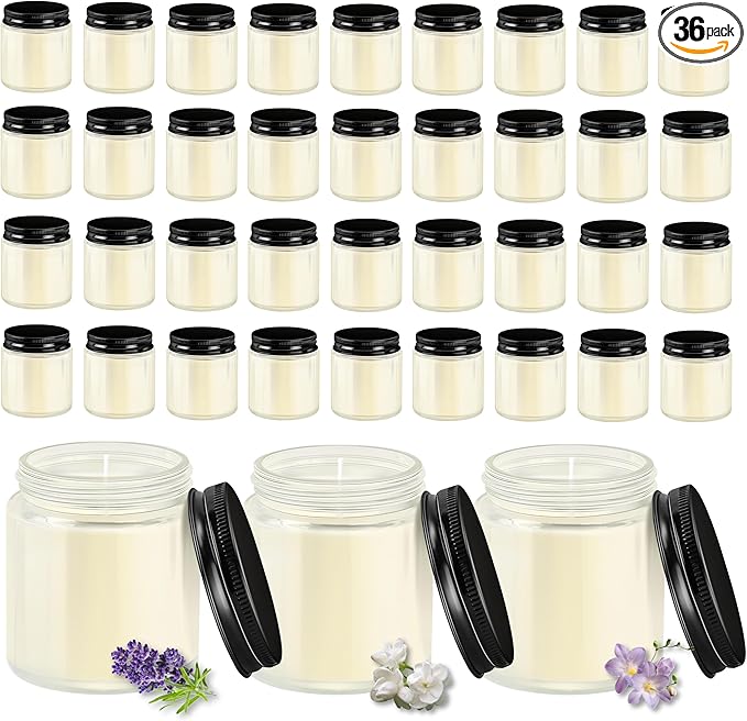 ACITHGL 36 Pcs 4oz Mini Mason Jar Candles Small Scented Candles Bulk Aromatherapy Ideal Souvenir Favors for Wedding Birthday Party (Freesia, Lavender, Jasmine, Black)