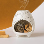 Palo Santo Holder Burner, Handcrafted Ceramic Incense Holder Burner and Ash Catcher for Palo Santo Sticks or sage Bundles, Smudge Bowl, Meditation Home Decor (Speckled White)