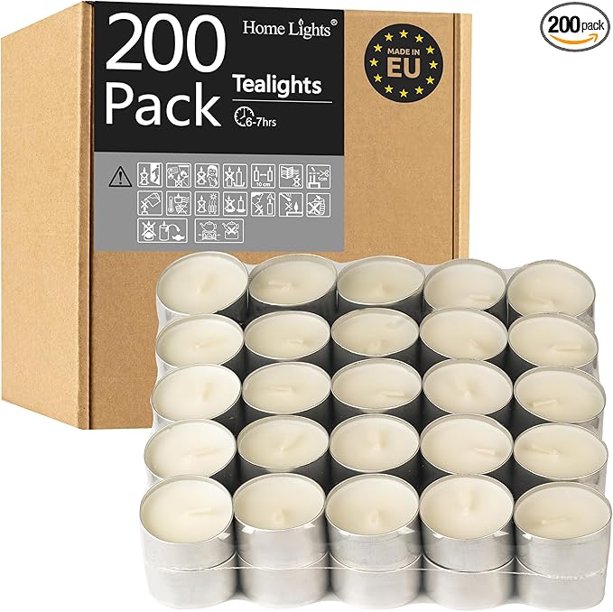 Unscented White Tealight Candles -200 Packs, 6 to 7 Hour Burn Time Smokeless Tea Light Candles, Mini Votive Paraffin Candles with Cotton Wicks for Shabbat, Weddings, Christmas, Home Decor