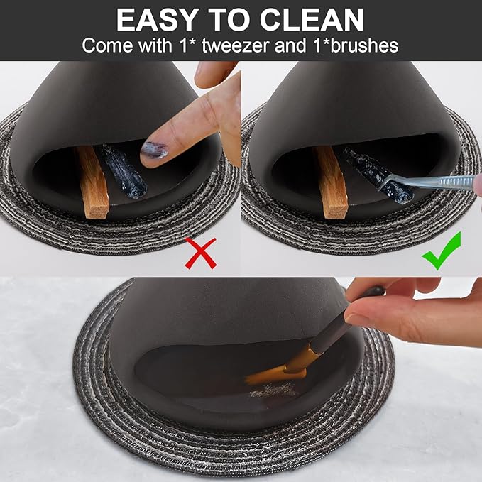 Yawlsow Palo Santo Holder Burner, Charcoal Bakhoor Incense Burner,Smudge Bowl,Sage Holder,Ash Catcher for Meditation Zen Decor (Black+Mat)