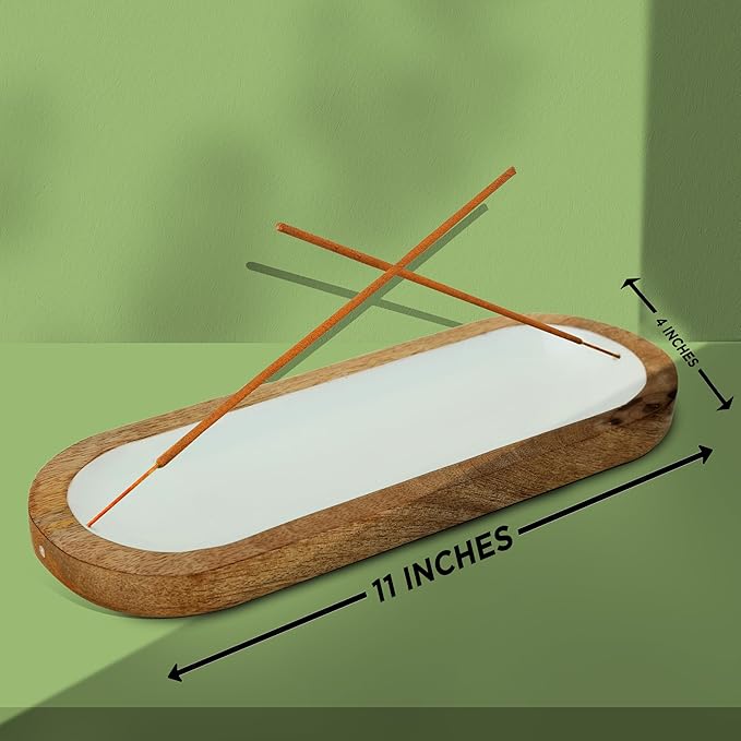 Hand Painted White Incense Holder,Wooden Incense Burner,Ash Catcher, Incense Tray 11x4x1.5 Inches, Best for Home Fragrance-Aesthetic Room Décor