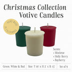 Mister Candle Handmade Scented Votive Candles, Holiday & Christmas Candle Collection with Essential Oils, 15 Hour Burn Time Each, Assorted 3 of Each Scent, (Mistletoe, Holly Berry & Bayberry)