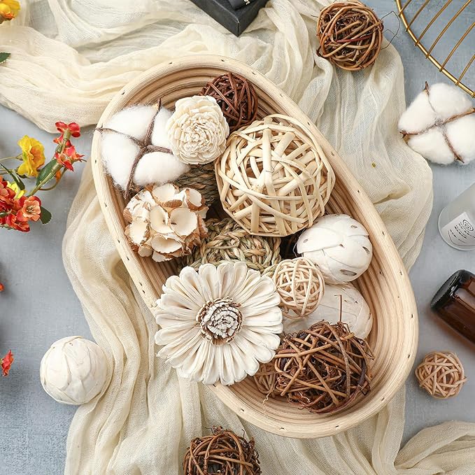 Riceshoot 2 Pack Decorative Balls Potpourri Bowl Filler Decor Natural Vase Bowl Filler Assorted Spherical Rattan Twigs Wicker Balls Cotton for Home Centerpiece(Brown)