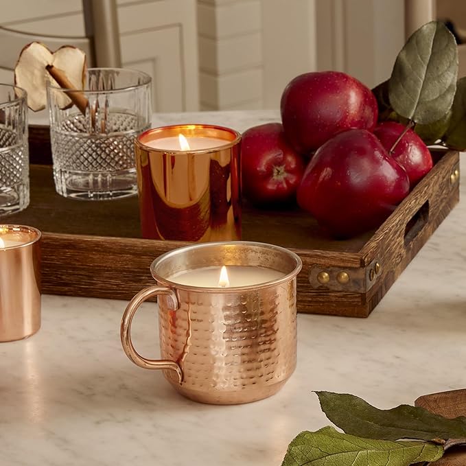 Thymes Simmered Cider Copper Candle - Warm & Spicy Apple Scented Candles for Home - Notes of Apple, Clove, and Cardamom - Luxury Gifts for Women & Men - Fall Decor (Copper Cup, 10 oz)