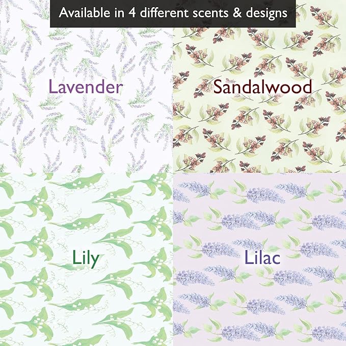 Floral Scented Drawer Liners in Lavender, Lily of The Valley, Sandalwood and Lily (Sandalwood | Floral, Folded)