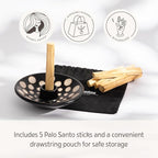 Luna Sundara Authentic Peru Pottery Palo Santo Stick Holder and Incense Holder Includes 5 Palo Santo Sticks Handmade Ceramic Smudge Bowl Sage Holder Palo Santo Holder (Black and White Polka)