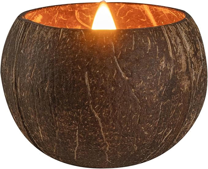 Restaurantware-Coco Casa 3.9 x 2.8 Inch Coconut Shell Candle, 1 Hand Poured Coconut Bowl Candle - Lavender Fragrance, Double Wax Blend, Soy Wax Scented, Wooden Wick