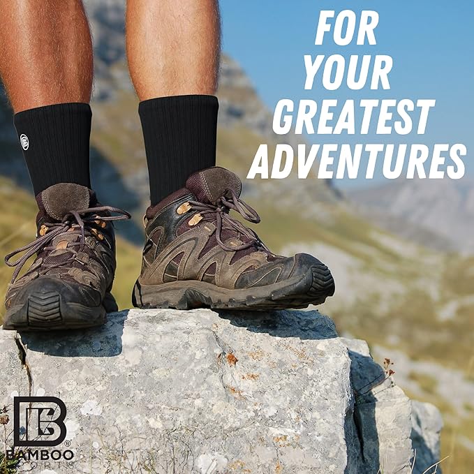 Bamboo Sports Premium Bamboo Crew Work Socks- Moisture Wicking, Odor Eliminating