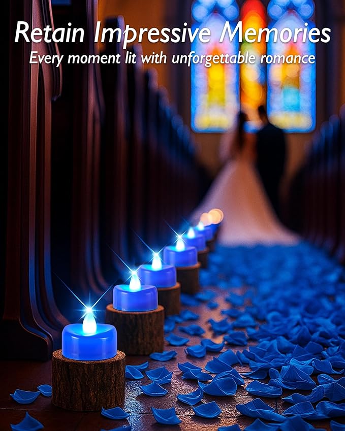 5plots Flameless Candles, 50Pcs Tea Lights Candles Battery Operated, Flameless Tealight Candles, Electric Tea Lights Votive Candles - Blue - 1.5" x 1.25"- No Flicker