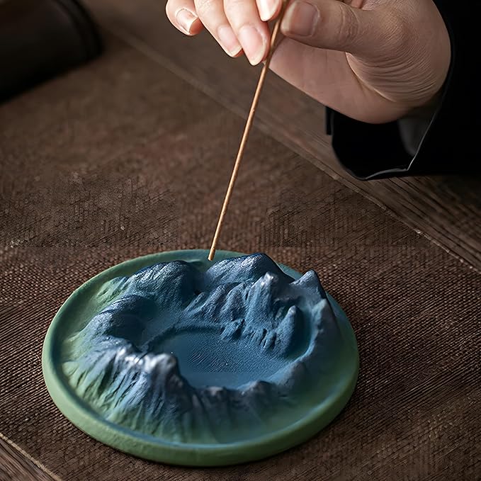 Backflow Incense Burner, Green Mountain Incense Holder for Cone Incense Stick,Ash Catcher,Aromatherapy Bathroom and Home Decoration