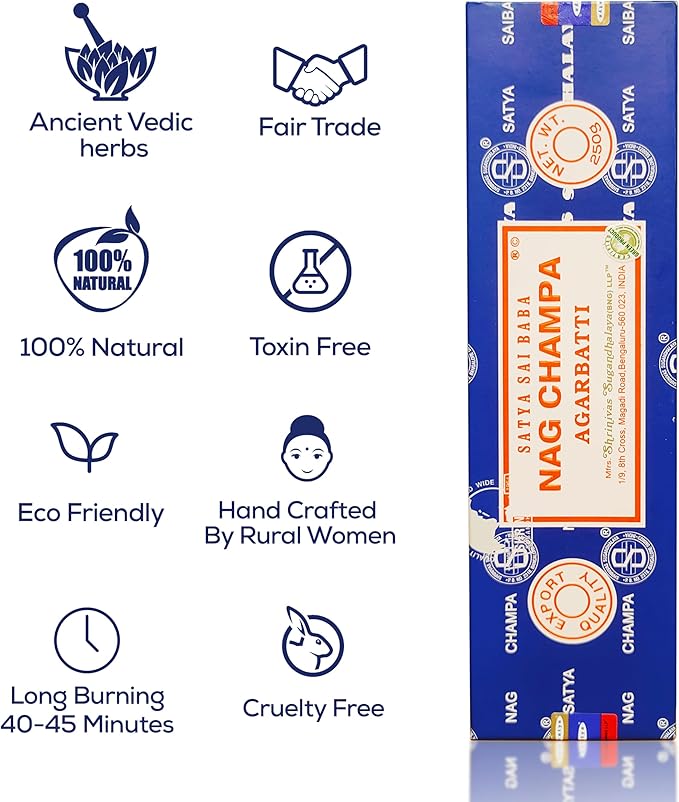 Raajsee Incense Holder Bundle with Satya Nag Champa Incense Sticks 250 gm Pack, Satya Sai Baba Nagchampa Natural Insence Sticks