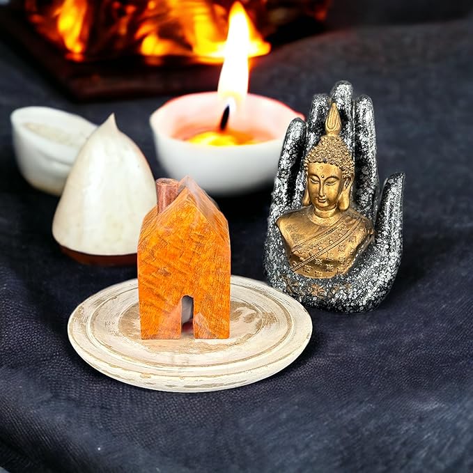 S.B ARTS Incense Holder for Sticks, Insence Stick Holder Ash Catcher for Table Decorations and Gifting - Wooden Incense Tray for Sticks - Home Decor Gifts (Brown Hut)