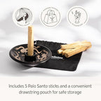 Luna Sundara Authentic Peru Pottery Palo Santo Stick and Incense Holder - Includes 5 Palo Santo Sticks - Handmade Ceramic Smudge Bowl Sage Holder - Black and White Lizard