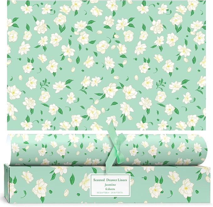 SCENTORINI Jasmine Scented Drawer Liners, 6 Sheets Fragrant Paper Liners Non-Adhesive Paper Sheets for Home Closet, Dresser Drawers, for Home Decor