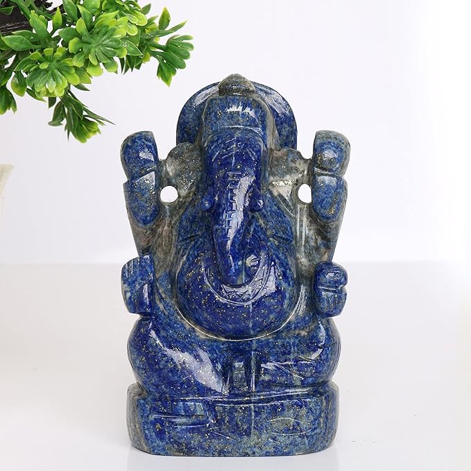 REAL-GEMS Lapis Lazuli Lord Ganesha Idol Sculpture Statue Hand Carved Decorative Healing Reiki Gemstone Figurines Crafts Approximately 1865 Ct.…