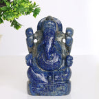 REAL-GEMS Lapis Lazuli Lord Ganesha Idol Sculpture Statue Hand Carved Decorative Healing Reiki Gemstone Figurines Crafts Approximately 1865 Ct.…