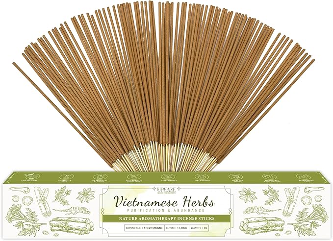 Upeace-Organic-Non-Toxic-Vietnamese-Mixed-Herbs-Incense-Sticks (Bulk 86 Agarbatti Sticks) | 75 Minutes Long Lasting Burn for Positive Vibes, Meditation with Natural Scents, no synthetic essential oils