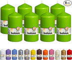 BOLSIUS 8 Lime Green Pillar Candles - 2.75 x 5 Inches - Premium European Quality - Individually Wrapped - 43 Hours Burn Time - Dripless & Smokeless - Unscented Dinner, Wedding & Restaurant Candles