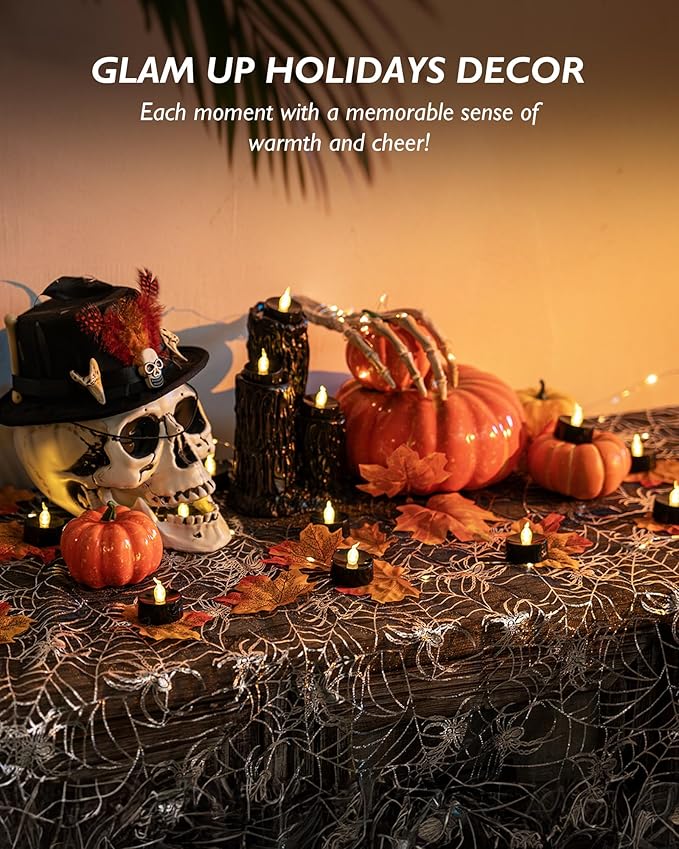 BEICHI Black Tea Lights, 24-Pack Battery Operated, Flameless Fake Candles Flickering, LED for Fall Holiday Decor, Theme Party, 1.4" D x 1.3"H - Warm White Light