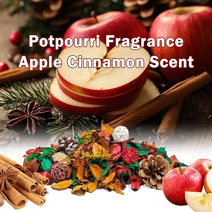 SCENTORINI Potpourri Bags, Potpourri Vase Filler, 10.44 oz Apple Cinnamon Scented Bowl Fillers for Home Decor, Dried Flower for Coastal Bathroom Beach Decor