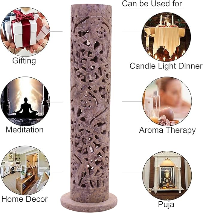 Carry Me Marble Soapstone Incense Stick Holder | Candle Burner | Tea Light Holder - Perfect Handmade Elephant Carving for Gifting. Decorative Home and Office Decor.(3 x 3 x 11 Inches)