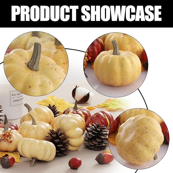 Artgar Pumpkin Decor Set, 23 PCS Fall Harvest Decorations Including Mini Pumpkins, Acorns, Pinecones, Berries, Maple Leaves for Home Table Wedding DIY Fall Halloween Thanksgiving Decor