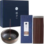 Asayu Japan Low Smoke Incense Gift Set with Incense Holder and Brass Stand, Agarwood Incense Sticks with Zen Ceramic Incense Holder