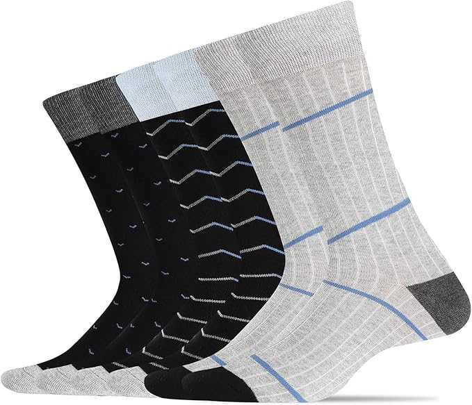 WANDER Men's Dress Socks Cotton Thin Classic Lightweight Socks 6/8 Pairs Solid & Patterned Soft Breathable Socks