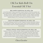 Edens Garden OK For Kids Essential Oil Roll-On 3 Set – 100% Pure Therapeutic Grade, Natural Aromatherapy Blends – Gentle & Pre-Diluted, Includes Bee Happy, Calm 'Em Down & Focus, 10 ml Roll-On/ 3 Pack