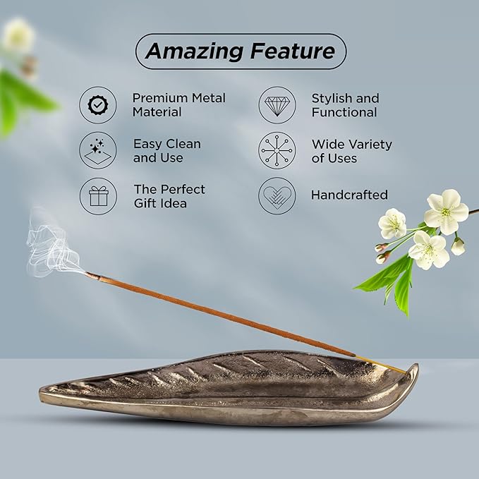 Raajsee Incense Holder Set with Nag Champa Incense, Leaf & Stick Burner, Brass Holder for Yoga, Meditation & Home Decor - Size 10x3 inches