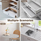 Drawer and Shelf Liner, Non-Slip Kitchen Cabinet Liners Non-Adhesive Thick Strong Grip Waterproof Washable Mats Protect Dresser Shelves Cupboard Bathroom Cabinets, White Stripes, 12 in X 20 FT