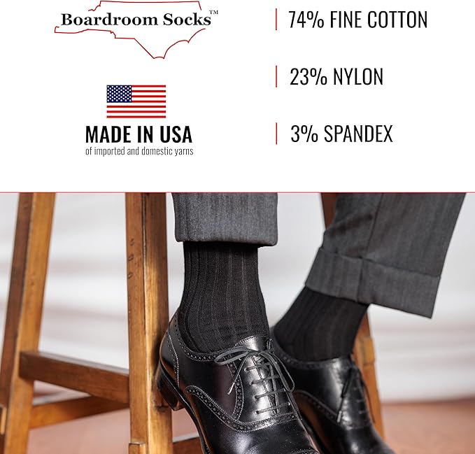Cotton Dress Socks for Men – Comfortable Men’s Executive Socks – Classic Mid-Calf Dress Socks by Boardroom Socks