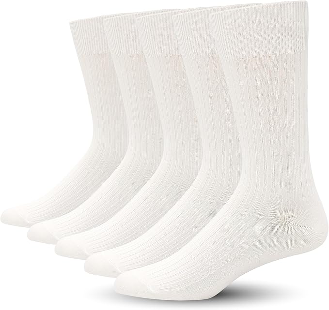 SERISIMPLE Men's Dress Socks - Bamboo Viscose Thin Ribbed Knit, Silky & Soft, Lightweight Business Crew Socks 5 Pairs