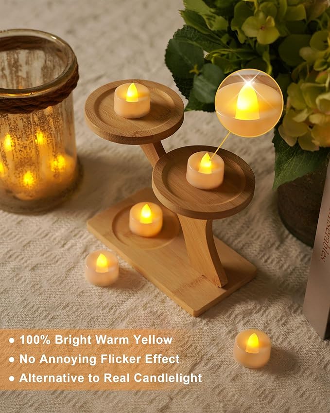 BEICHI 24 PCS Flameless TeaLights Candles with Timer, 6 Hour On and 18 Hour Off Cycle, Battery Operated LED Tea Lights Flickering Votive Candles Warm Yellow Light