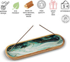 Folkulture Incense Holder or Incense Burner, Modern Incense Holder for Sticks, Ash Catcher or Insence-Stick Holder for Home Décor, 12 Inch Long for Home Decor, Mango Wood, Green Agate