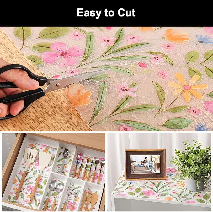 Cooyes Shelf Liner – Premium Non-Adhesive Cabinet & Drawer Liner for Kitchen – Waterproof Shelf Paper with Modern Pattern – Durable EVA Cabinet Mat – Easy to Cut