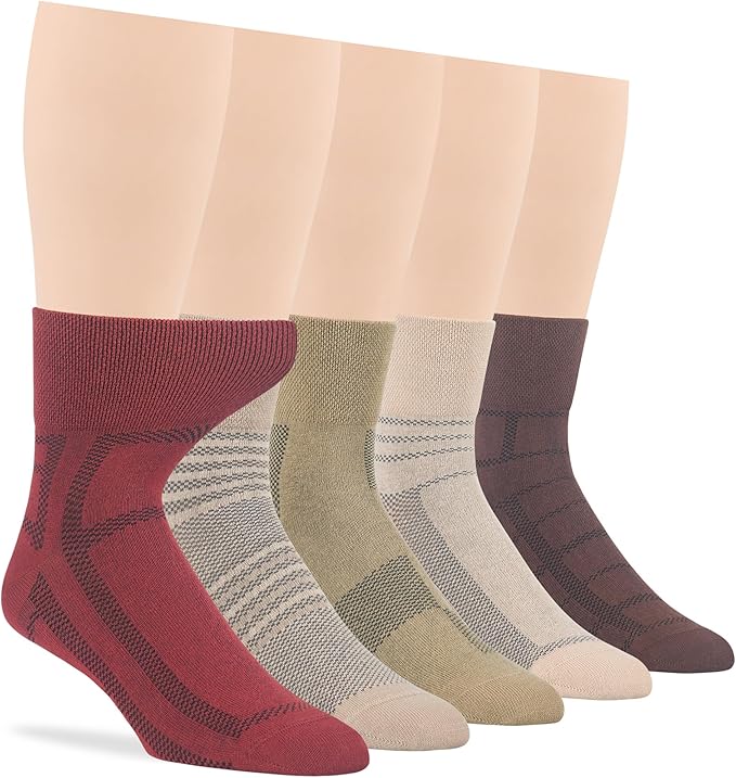 7BigStars Men Extra Wide Novelty Cotton Quarter Socks - 5 Pack Large - Square Mesh - Sock Size 10-13 Shoe Size 9-12 L Brown, Light Beige, Beige, Khaki, Light Brown