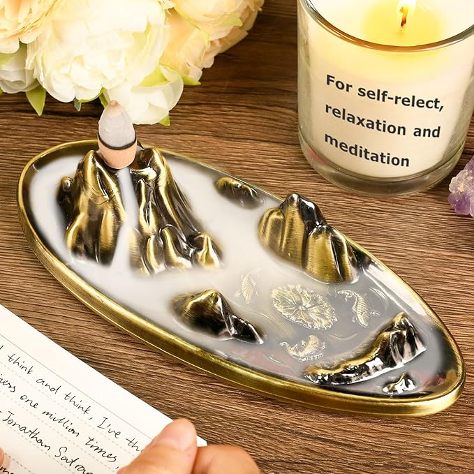 wellsee Incense Holder - Insence Cone Holder Waterfall Backflow Incense Burner with Sticks Holder & Cones, Tweezers