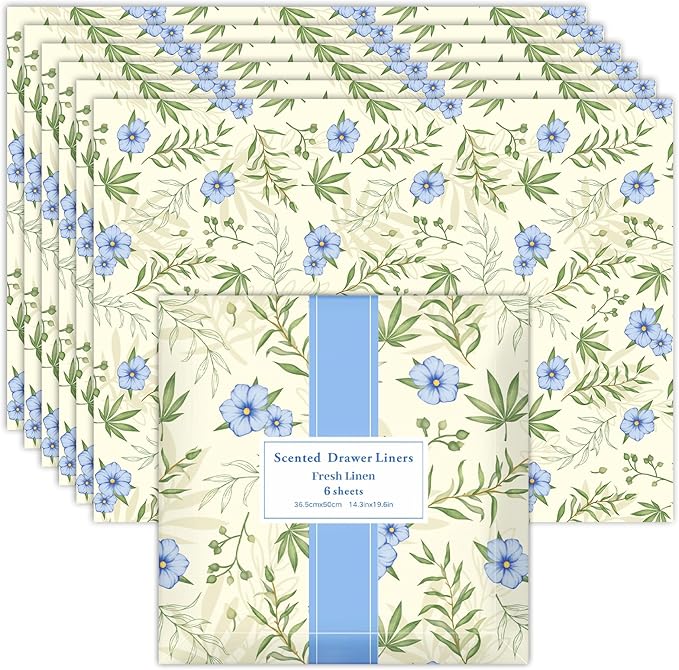 SCENTORINI Fresh Linen Drawer Liners Shelf Liners, 14.3 x 19.6 Inch 6 Sheets, Scented Drawer Liners for Dresser Bedroom Home Shelf Closet