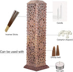 Carry Me Handmade Marble Soapstone Incense Stick Burner | Candle Stick Holder | Tea Light Stand - Floral Carving for Gifting. Decorative Incense Tower for Home and Office Decor. (3x3x11 Inches)
