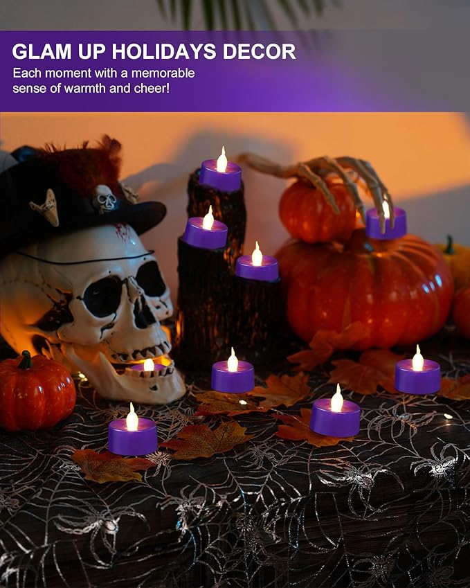 BEICHI Purple Flameless Candles, 24-Pack LED Tea Lights Candles Battery Operated, Electric Fake Tealight Candles, Votive Candles Bulk for Halloween, Christmas, Party, Mardi Gras